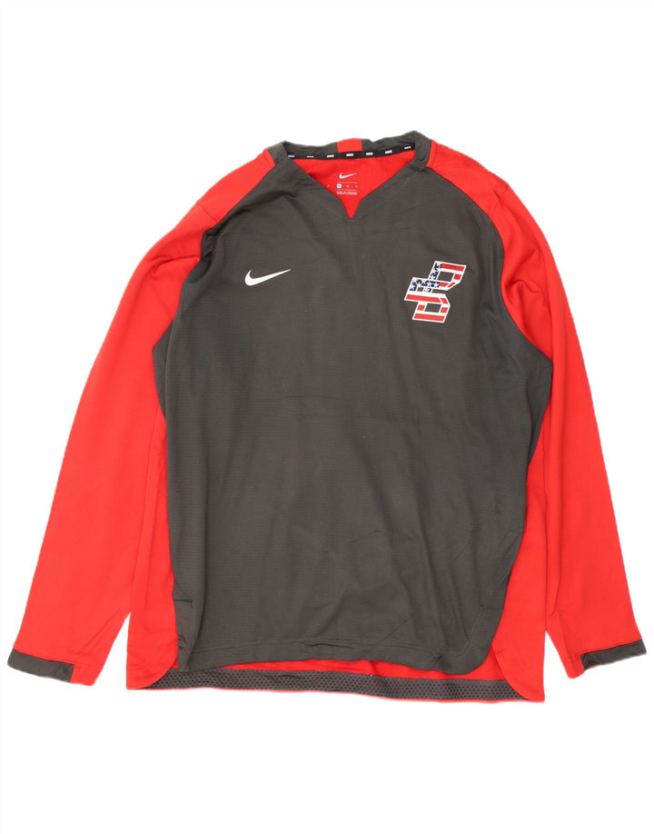 NIKE Masculino Top Manga Longa XL Vermelho Colourblock Poliéster