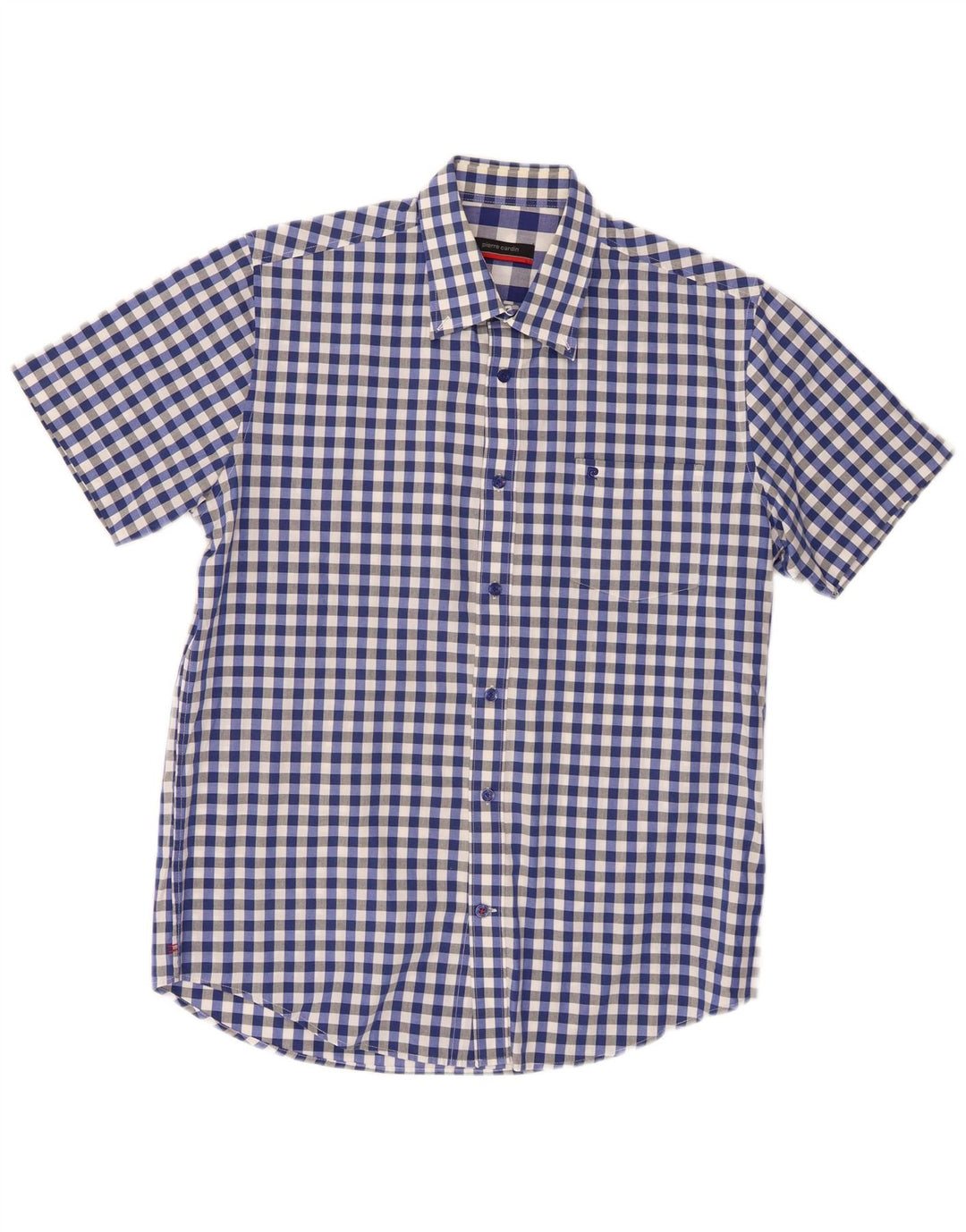 Camisa masculina Pierre Cardin de manga curta azul médio algodão guingão