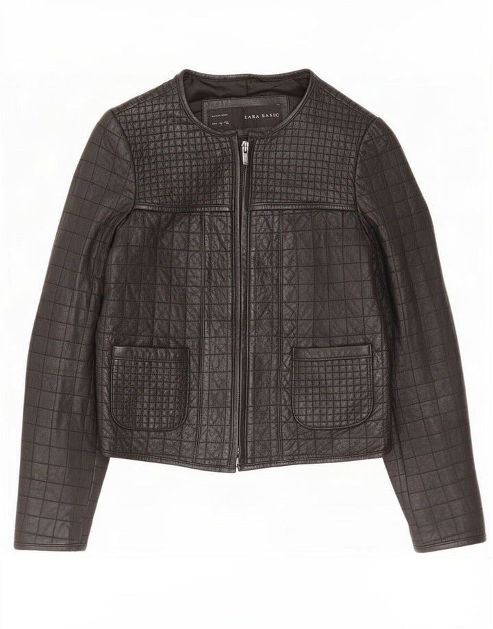 Jaqueta feminina de couro Zara UK 12 médio preto