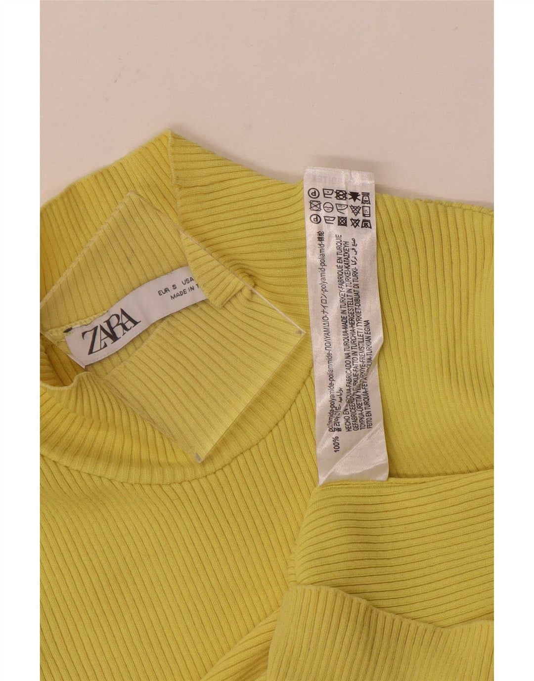 Top feminino Zara manga comprida UK 8 pequeno amarelo poliamida