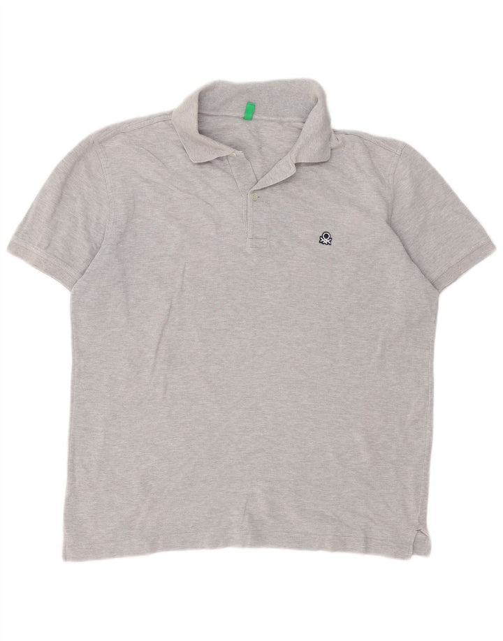 Camisa polo masculina Benetton cinza médio manchado