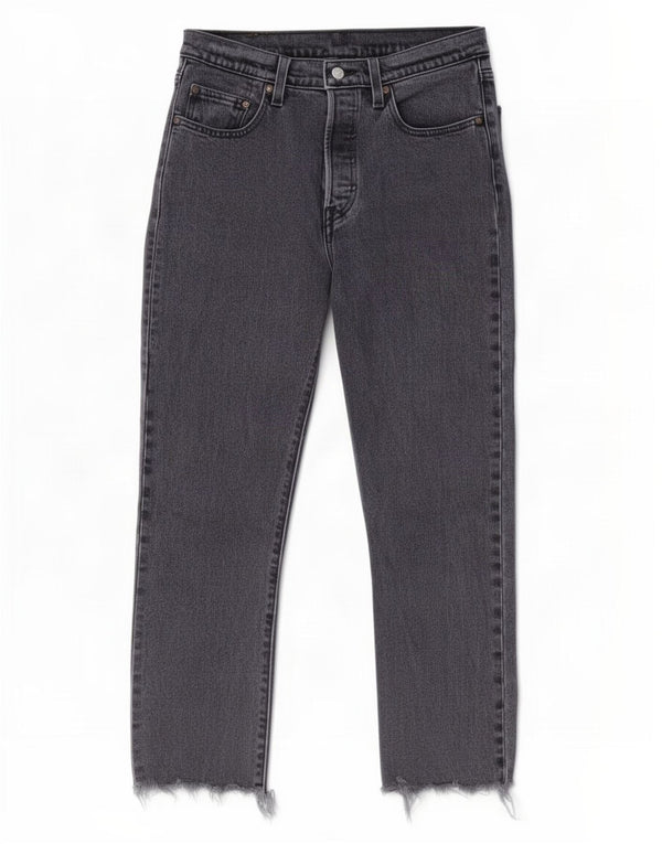 Levi's Womens 501 Crop Straight Jeans W27 L26 Grey Cotton