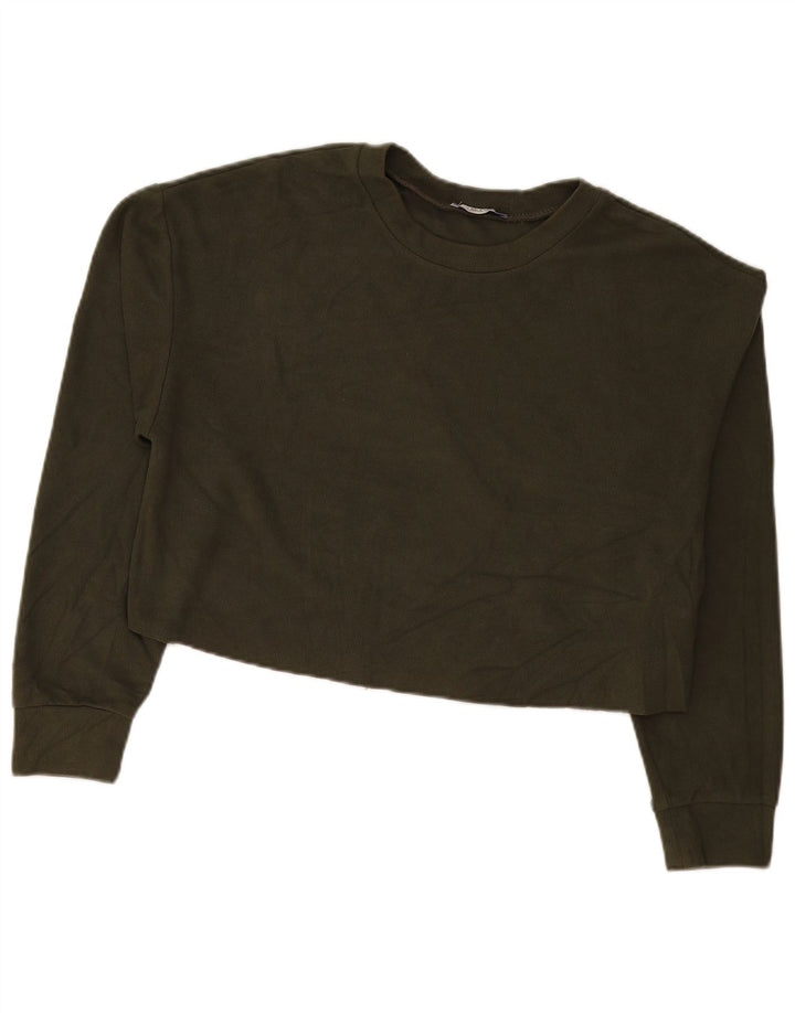 Zara Top feminino oversized manga comprida Reino Unido 14 algodão cáqui médio