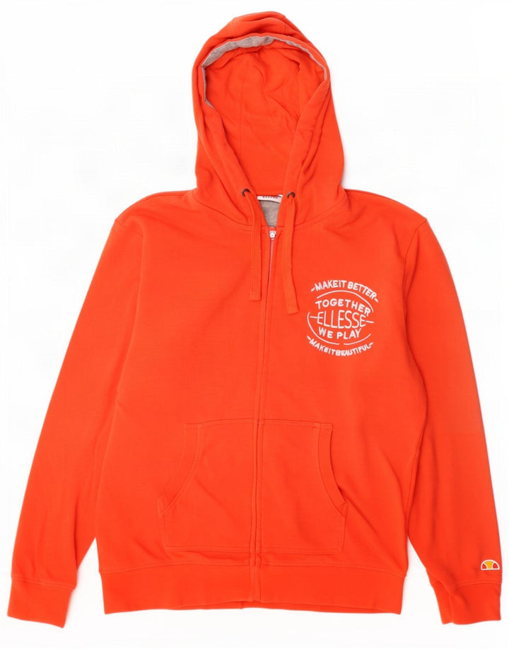 Suéter Ellesse masculino com capuz e zíper gráfico médio laranja algodão