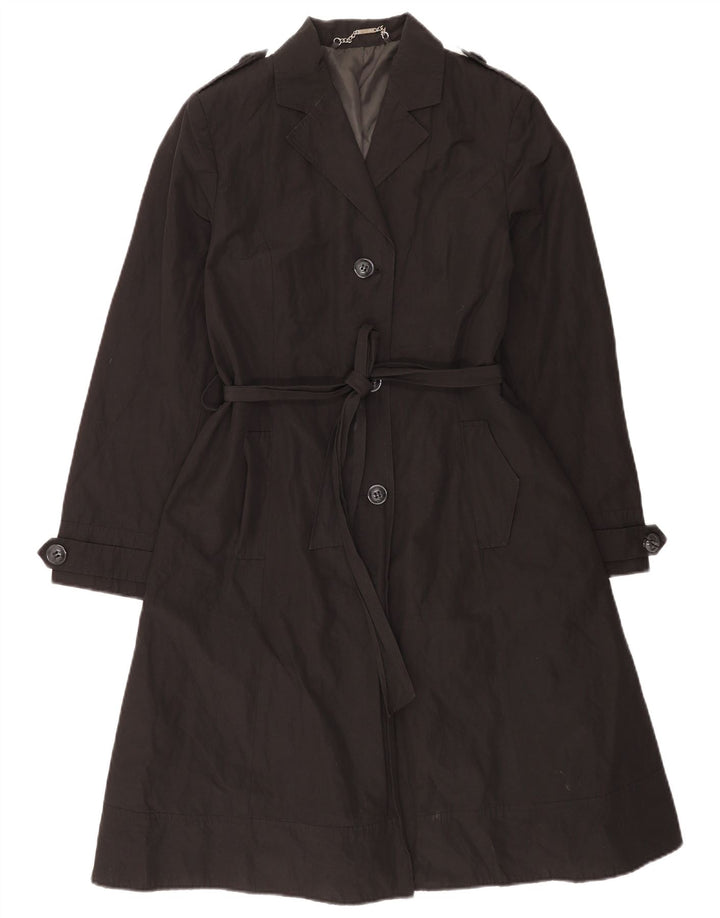 Casaco impermeável feminino Laura Ashley Reino Unido 14 algodão preto médio
