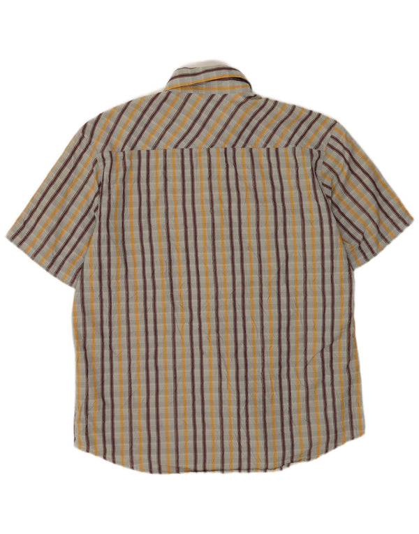 Camisa masculina de manga curta Quiksilver XL cinza listrado algodão