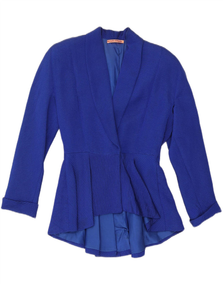 Jaqueta blazer feminina VINTAGE Reino Unido 12 algodão listrado azul médio
