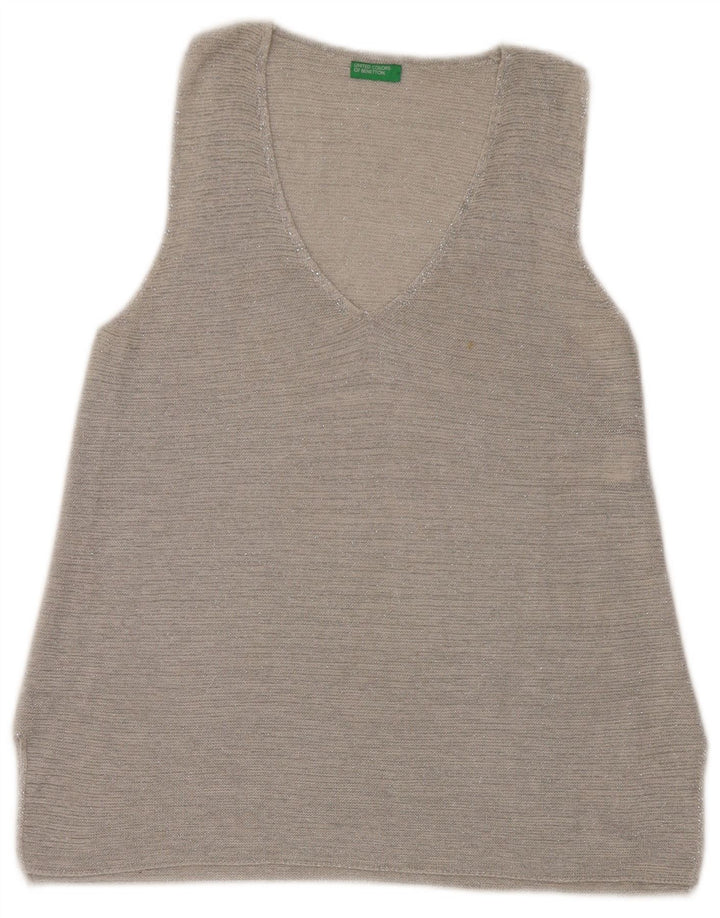 Colete feminino Benetton UK 14 grande algodão cinza