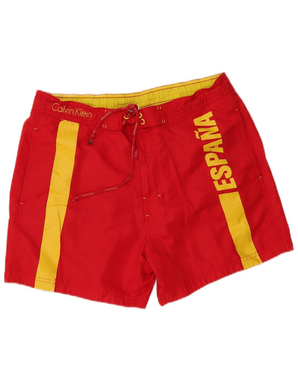 CALVIN KLEIN Mens Espana Graphic Natação Shorts Médio Vermelho Colourblock