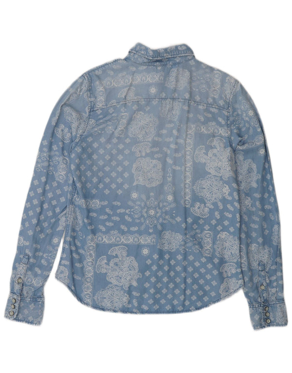 Camisa jeans feminina PEPE Jeans UK 14 grande azul paisley Lyocell