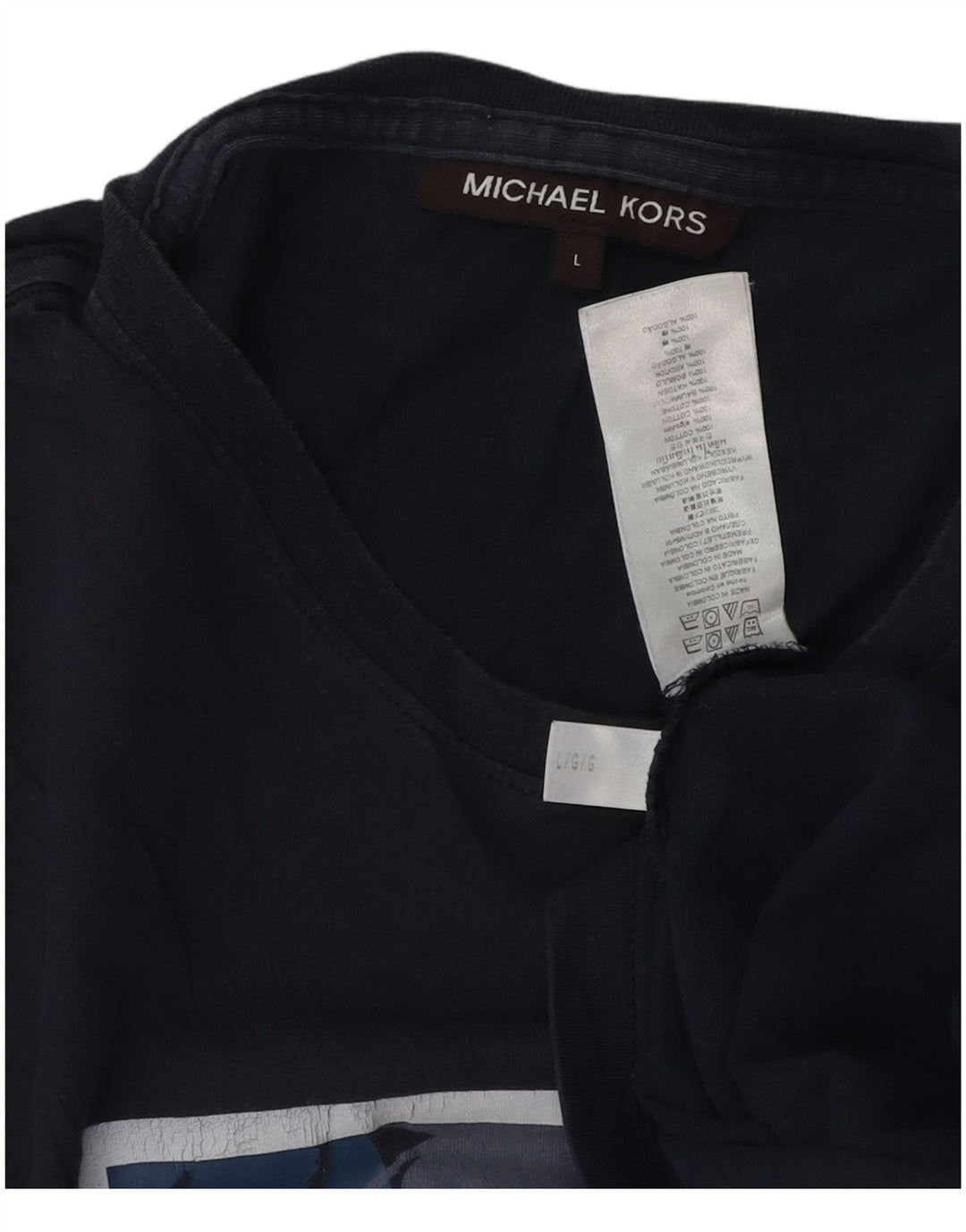 Camiseta gráfica masculina Michael Kors Top grande algodão azul marinho