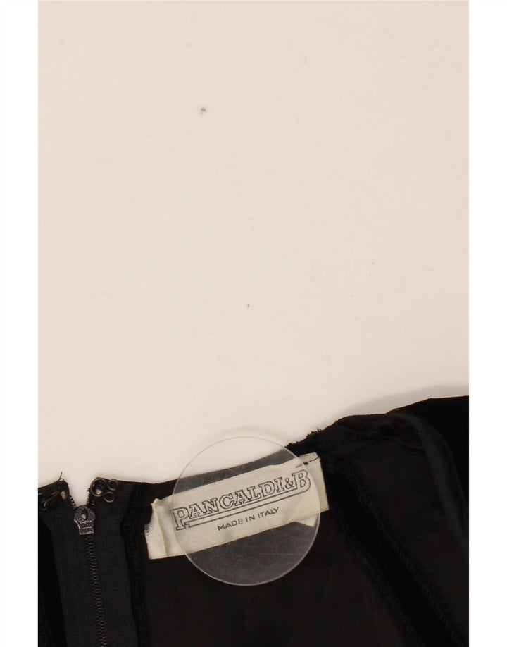 Vestido feminino assimétrico de manga comprida Pancaldi & B Reino Unido 12 médio preto