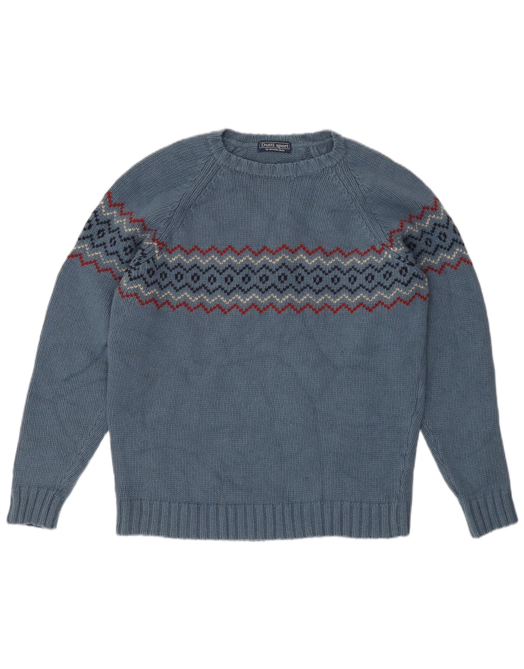 Suéter masculino Massimo Dutti com gola redonda, grande, azul, lã Fair Isle
