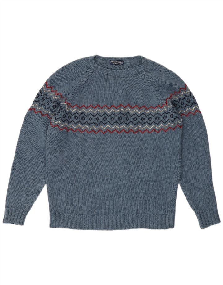 Suéter masculino Massimo Dutti com gola redonda, grande, azul, lã Fair Isle