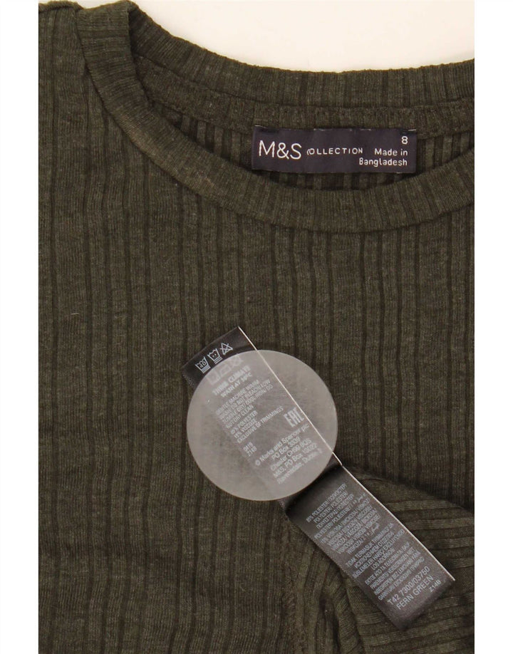 Vestido feminino Marks & Spencer manga comprida evasê Reino Unido 8 pequeno poliéster cáqui