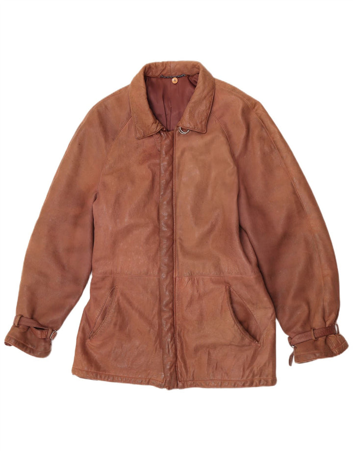 Jaqueta de couro feminina vintage IT 52 2XL marrom