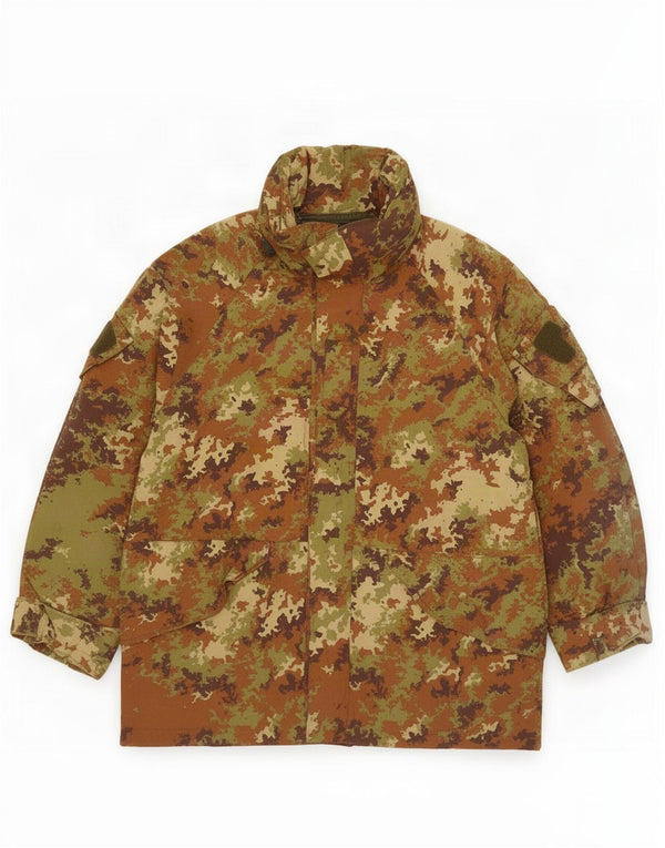 Jaqueta acolchoada com capuz masculina vintage UK 42 XL camuflagem cáqui