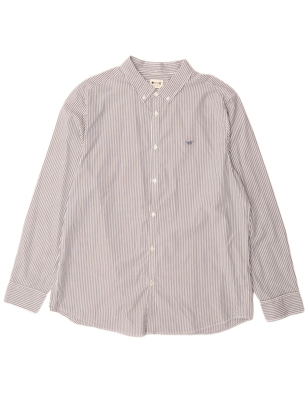 Camisa masculina Mustang Regular Fit XL algodão listrado cinza