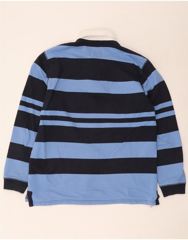 Camisa polo masculina de rugby de manga comprida XL com listras azuis de algodão da Crew Clothing