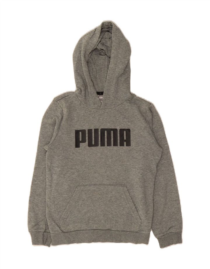 PUMA Boys Graphic Hoodie Jumper 9-10 Years Grey Cotton Vintage Puma and Second-Hand Puma from Messina Hembry 