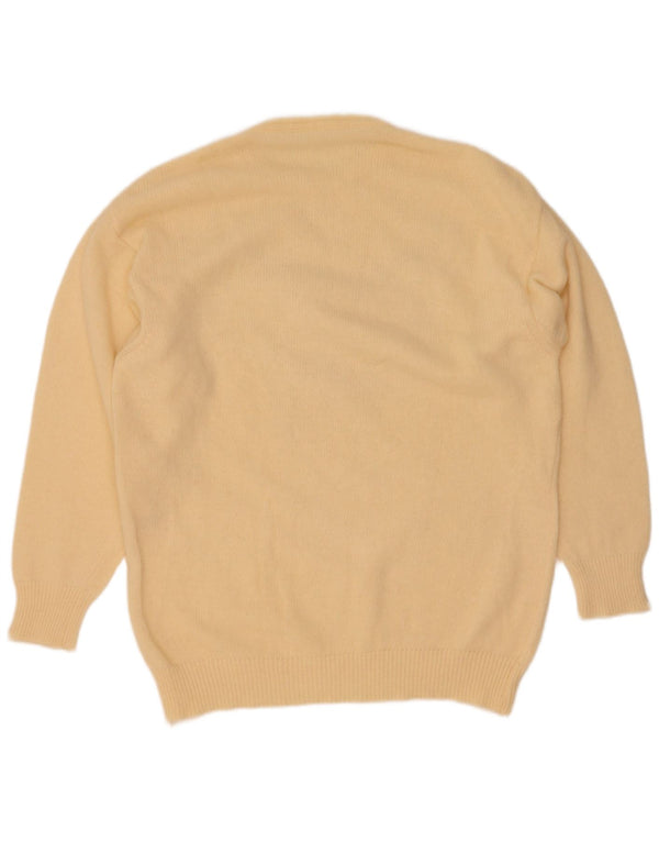 Suéter feminino vintage com gola redonda e gola redonda Reino Unido 16 grande lã amarela
