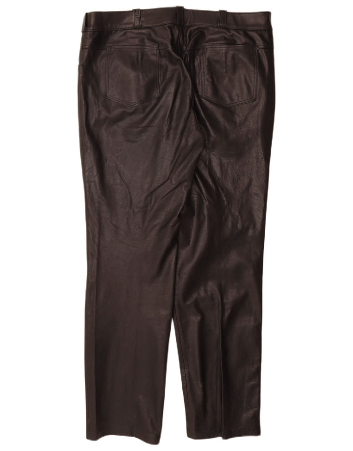 Calças de couro retas femininas vintage W36 L31 pretas