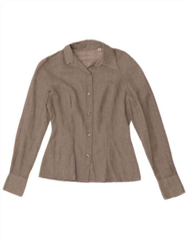 Camisa feminina vintage Reino Unido 10 pequeno algodão xadrez cinza