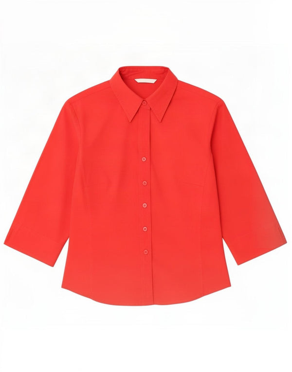 Camisa feminina de manga 3/4 da Marks & Spencer Reino Unido 10 pequena de algodão vermelho