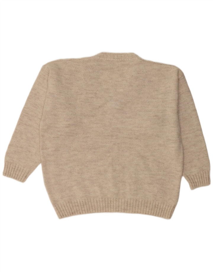 Suéter masculino vintage com decote em V XL lã bege