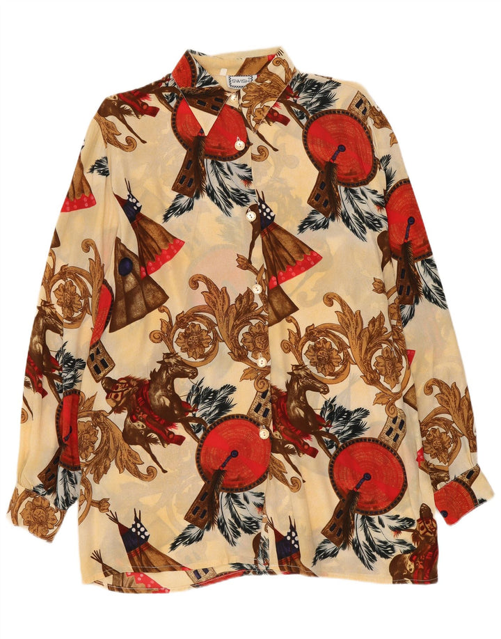 Blusa feminina Swish Longline com padrão abstrato Reino Unido 10 pequena bege