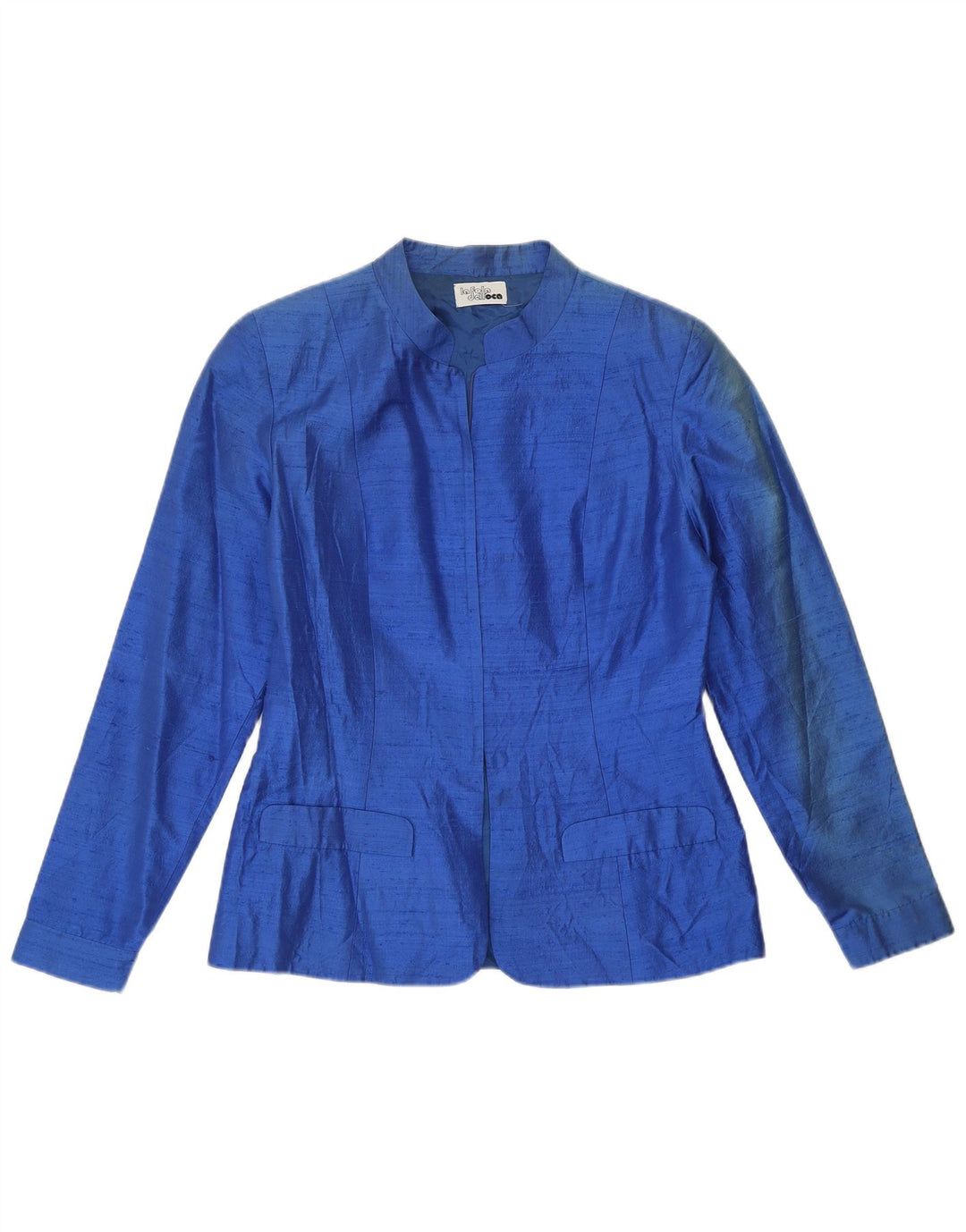 Jaqueta Blazer Feminina Vintage Reino Unido 12 Seda Azul Média