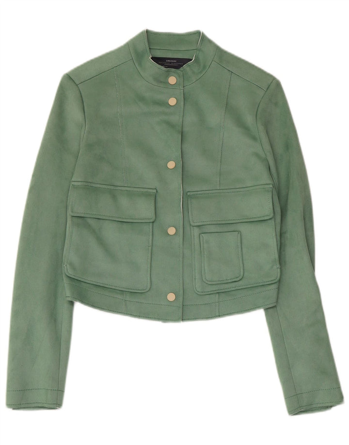 Zara Womens Crop Bomber Jacket UK 6 XS Verde Poliéster