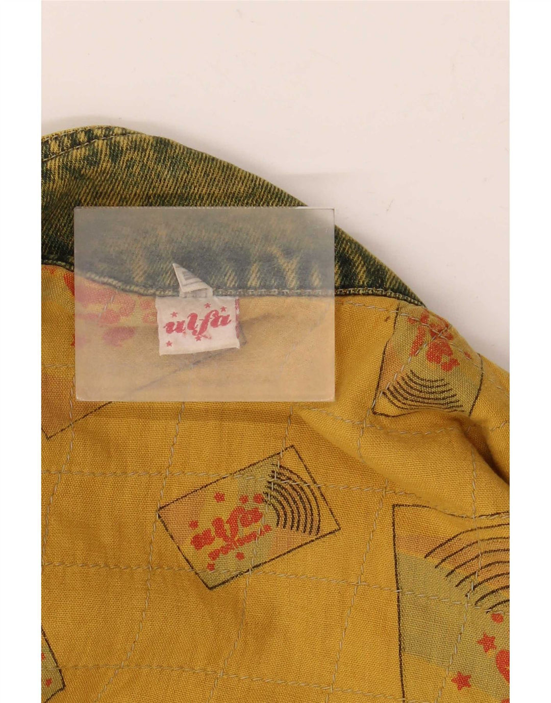 Jaqueta jeans masculina Ulfa Loose Fit UK 38 algodão amarelo médio anos 80