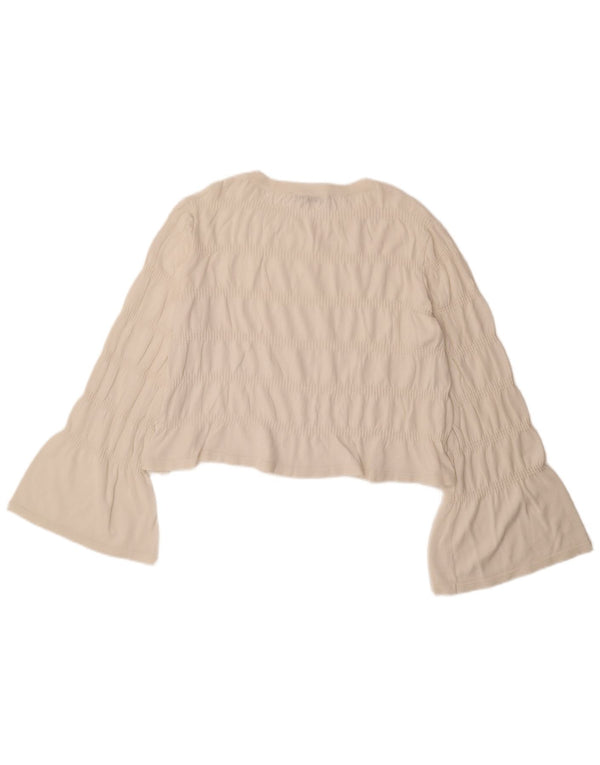 Zara Blusa Feminina Crop Manga Longa Top UK 16 Grande Branco