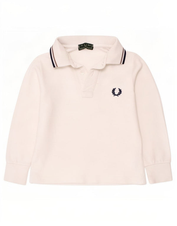 Camisa polo masculina de manga comprida Fred Perry 3-4 anos algodão listrado branco
