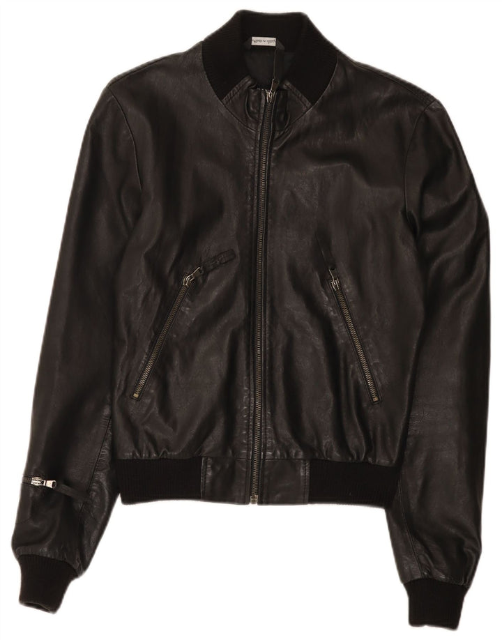 Jaqueta de couro feminina vintage IT 42 couro preto médio