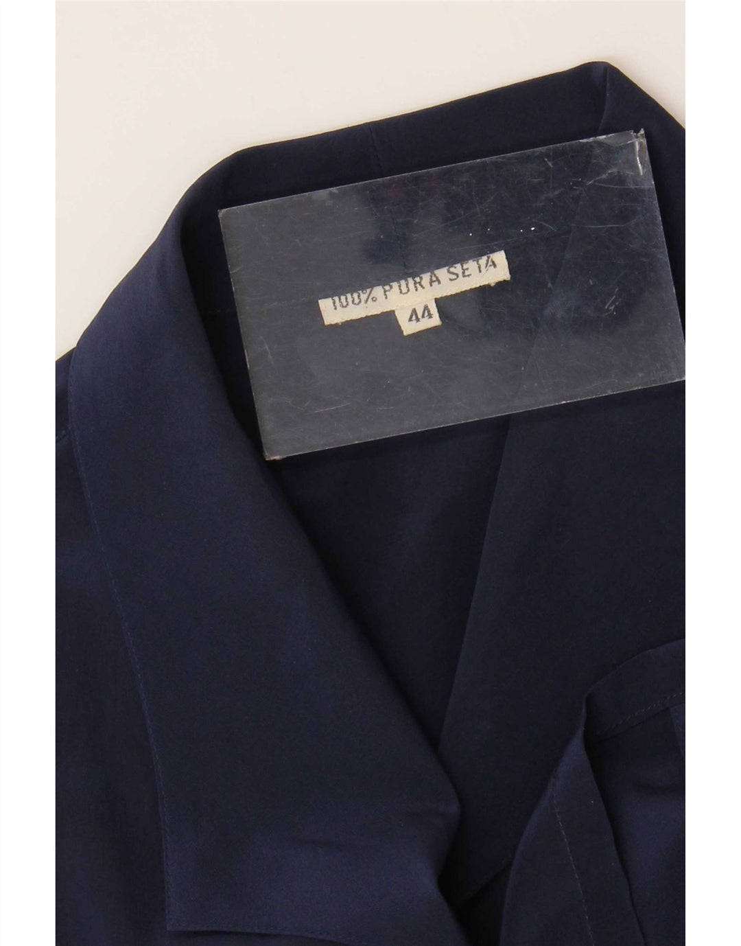 Blusa feminina vintage IT 44 seda azul marinho médio