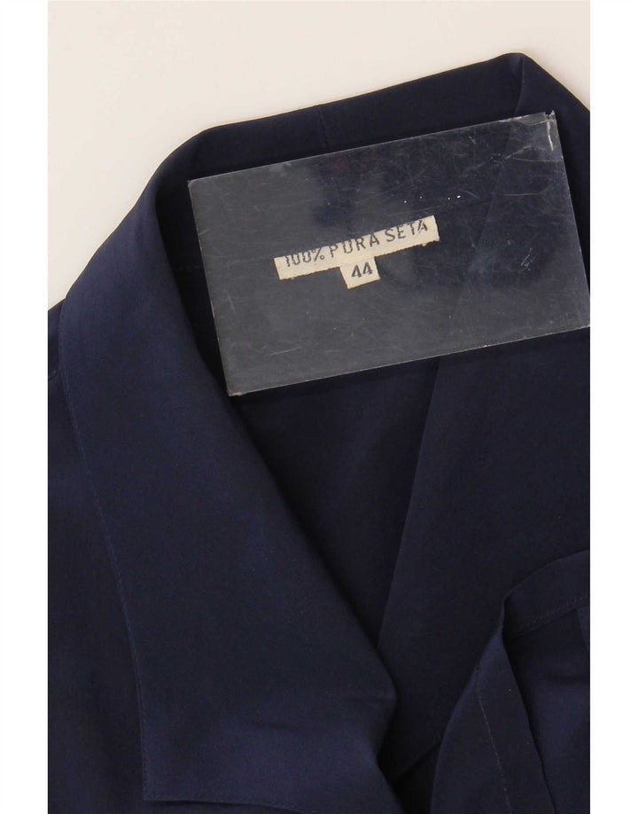 Blusa feminina vintage IT 44 seda azul marinho médio
