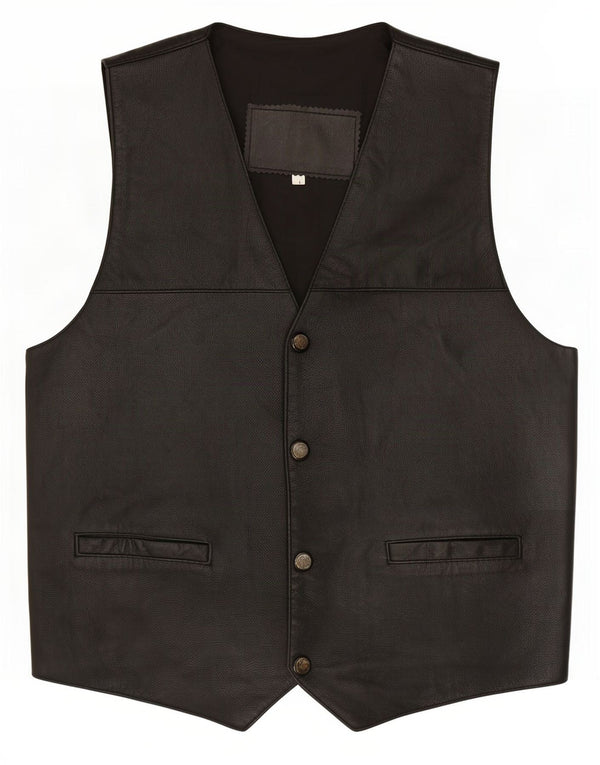 Colete de couro masculino vintage grande preto