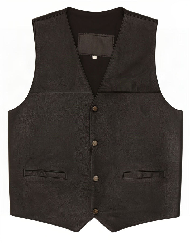Colete de couro masculino vintage grande preto
