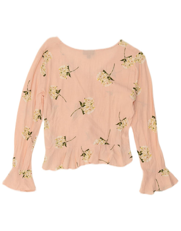 Blusa feminina de manga comprida Topshop UK 6 XS rosa floral viscose