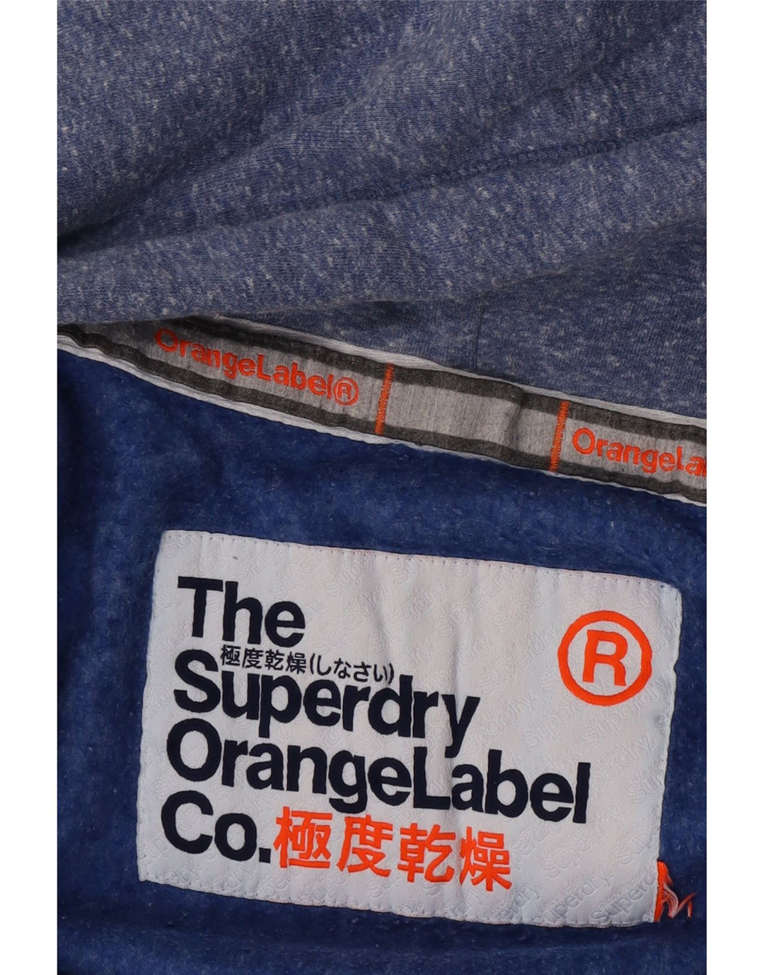 Suéter feminino Superdry com capuz e zíper UK 14 médio azul manchado