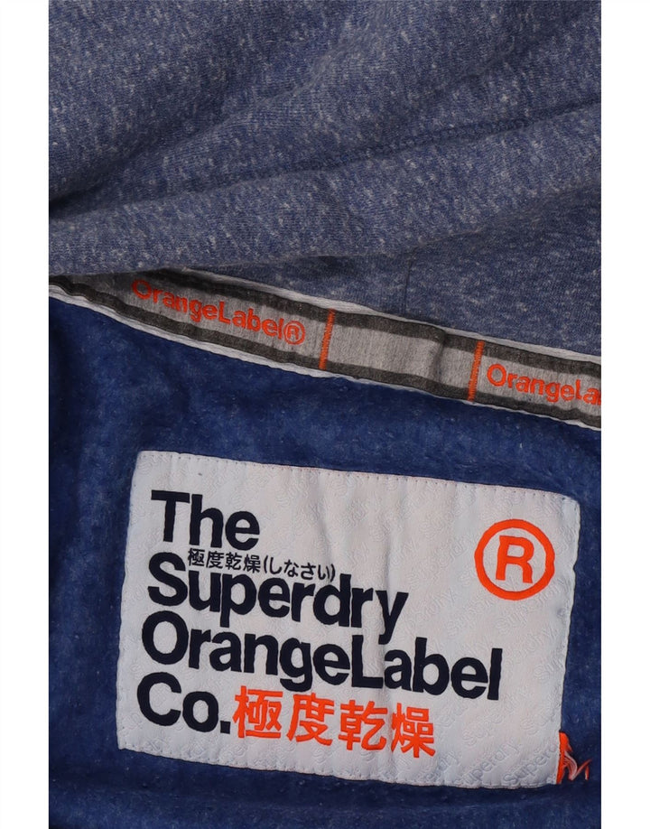 Suéter feminino Superdry com capuz e zíper UK 14 médio azul manchado