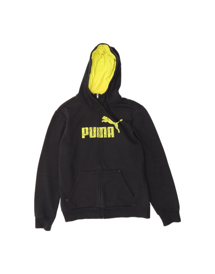 Suéter masculino PUMA com capuz e zíper gráfico grande algodão preto