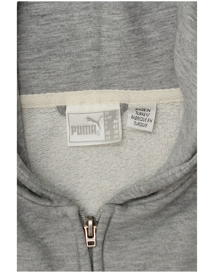 Suéter Puma feminino com capuz e zíper UK 14 cinza médio manchado