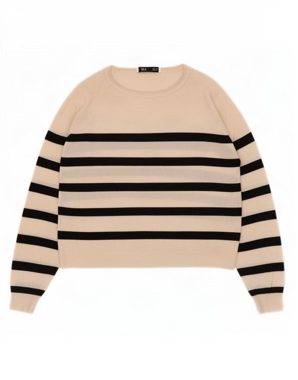 Suéter feminino Zara com gola canoa e viscose listrada branca média UK 14