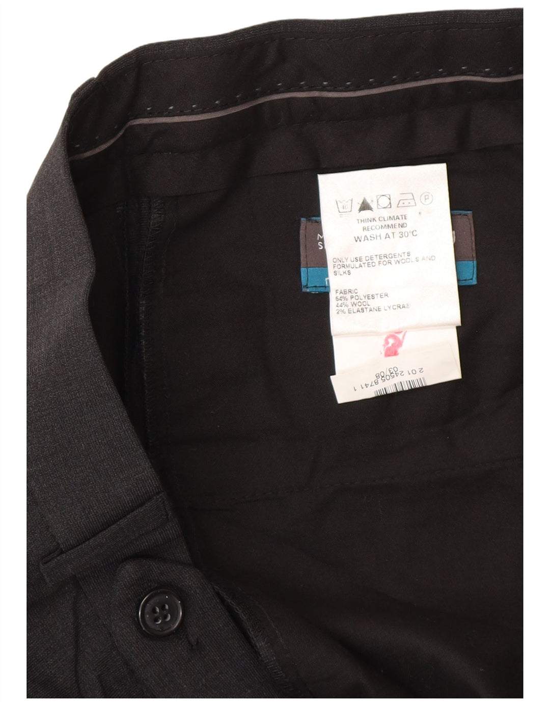 Calça masculina Marks & Spencer sob medida com pregas W34 L29 poliéster cinza