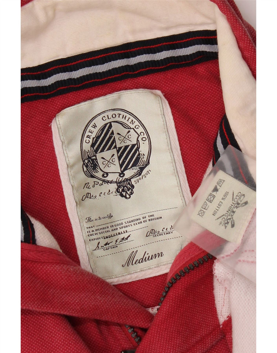 Camisa polo masculina de rugby com zíper e gola em algodão vermelho médio da Crew Clothing