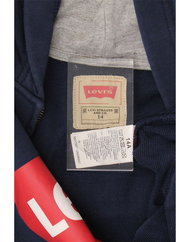 LEVI'S Boys Graphic Zip Hoodie Sweater 13-14 Years Navy Blue Cotton Vintage Levi's and Second-Hand Levi's from Messina Hembry 
