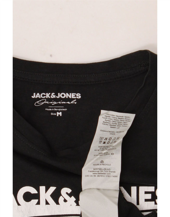 JACK & JONES Camiseta masculina gráfica Top médio algodão preto